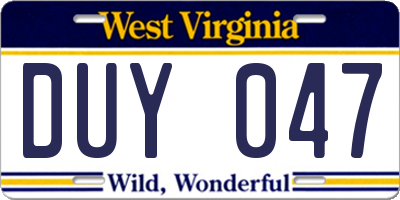 WV license plate DUY047