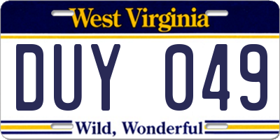 WV license plate DUY049