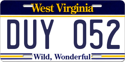 WV license plate DUY052