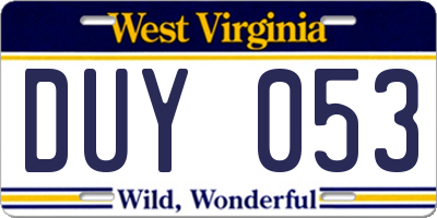 WV license plate DUY053