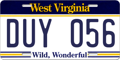 WV license plate DUY056