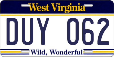 WV license plate DUY062
