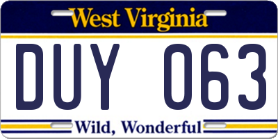 WV license plate DUY063
