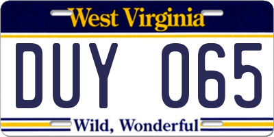 WV license plate DUY065