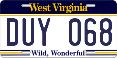 WV license plate DUY068