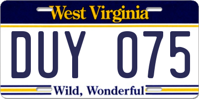 WV license plate DUY075