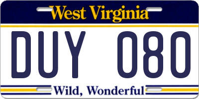 WV license plate DUY080