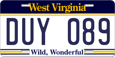 WV license plate DUY089