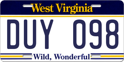 WV license plate DUY098