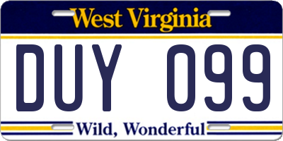 WV license plate DUY099