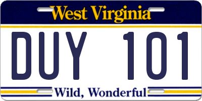 WV license plate DUY101