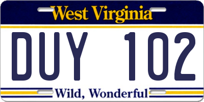 WV license plate DUY102