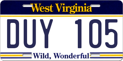 WV license plate DUY105