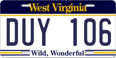 WV license plate DUY106