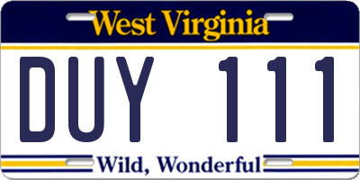 WV license plate DUY111