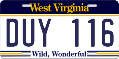 WV license plate DUY116