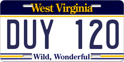 WV license plate DUY120