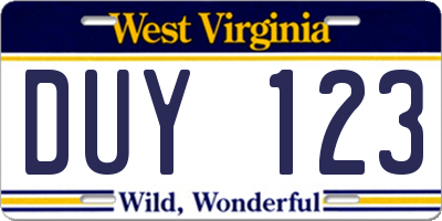 WV license plate DUY123