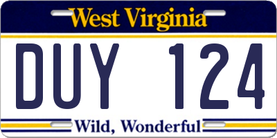 WV license plate DUY124