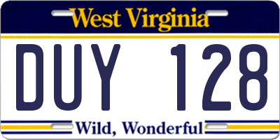 WV license plate DUY128