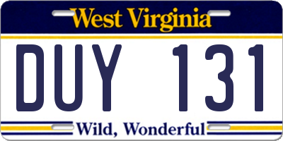 WV license plate DUY131