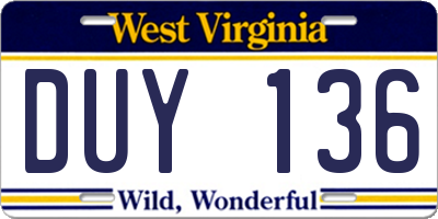 WV license plate DUY136