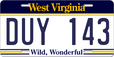 WV license plate DUY143