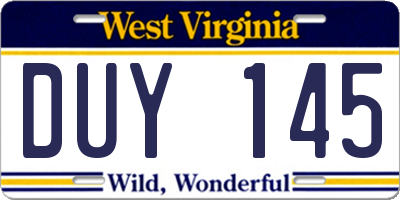 WV license plate DUY145