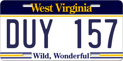 WV license plate DUY157