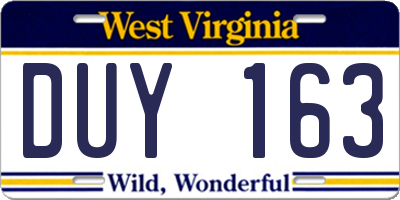 WV license plate DUY163