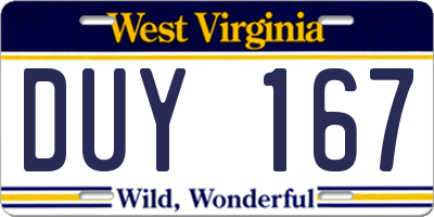 WV license plate DUY167
