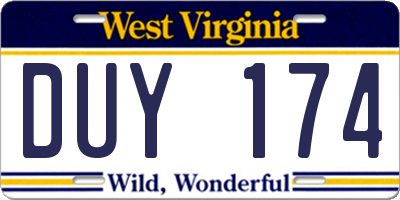 WV license plate DUY174