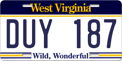 WV license plate DUY187