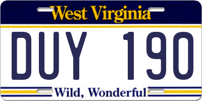 WV license plate DUY190