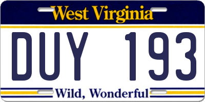 WV license plate DUY193