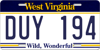WV license plate DUY194