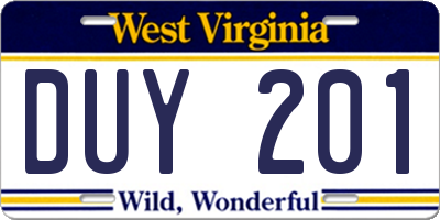 WV license plate DUY201