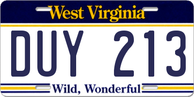 WV license plate DUY213