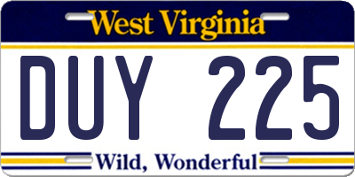 WV license plate DUY225