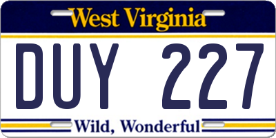WV license plate DUY227
