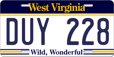 WV license plate DUY228