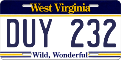 WV license plate DUY232