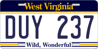 WV license plate DUY237