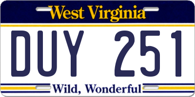 WV license plate DUY251