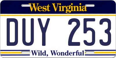 WV license plate DUY253