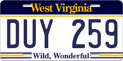 WV license plate DUY259