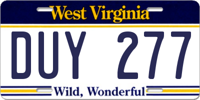 WV license plate DUY277