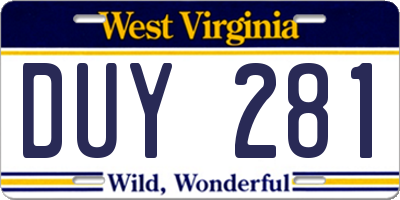 WV license plate DUY281