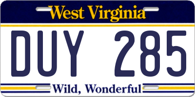 WV license plate DUY285