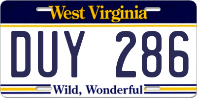 WV license plate DUY286